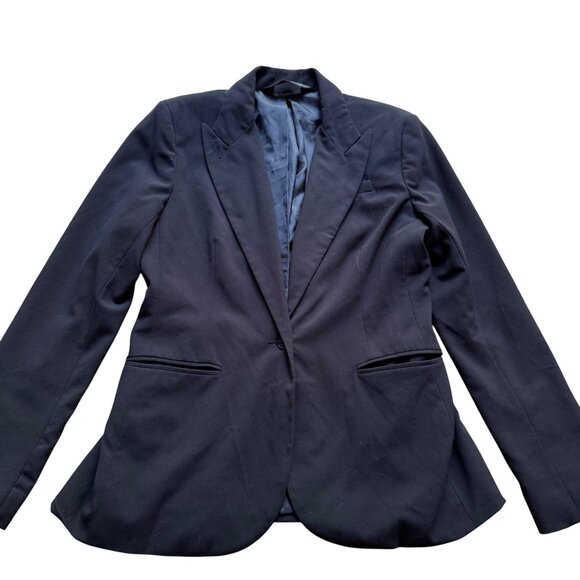 Norma Kamali Size 12 Black One-Button Peak Lapel Single-Breasted Blazer Jacket - Picture 1 of 12